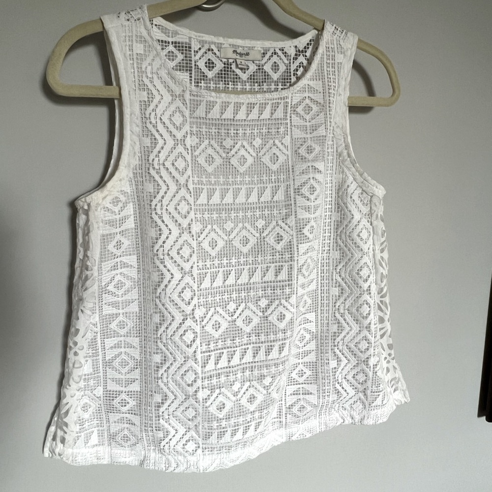 MADEWELL White Embroidered Sleeveless Top SZ S